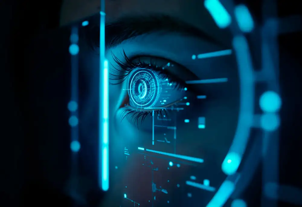Un œil scanner par un système de reconnaissance.